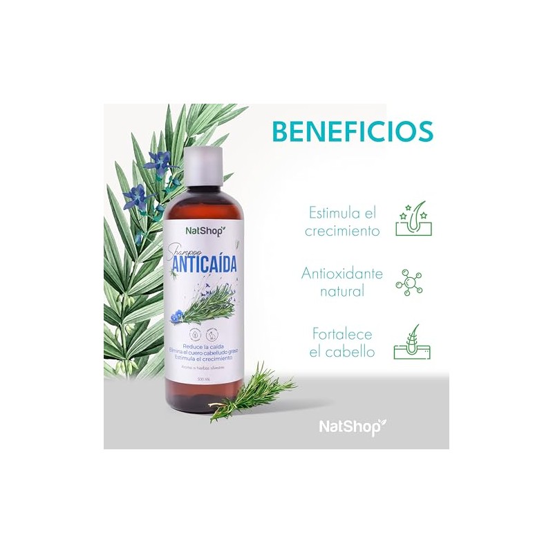NATSHOP | Shampoo Anticaída Natural de Romero y Vitamina E