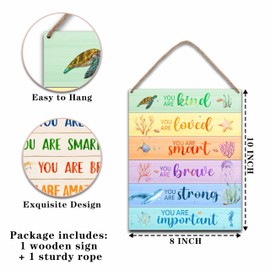 Ocean Summer Kids Room Decor for Teens Girls Boys, Inspirational Positive Quotes Wall Art Hanging Decor, Bedroom Toddler Room Wood Decor (A22)