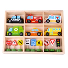 Tooky Toy 921 TKF050 EA Wooden Transportation & Street Signs Set, Multicolor, 15 Stück (1er Pack)
