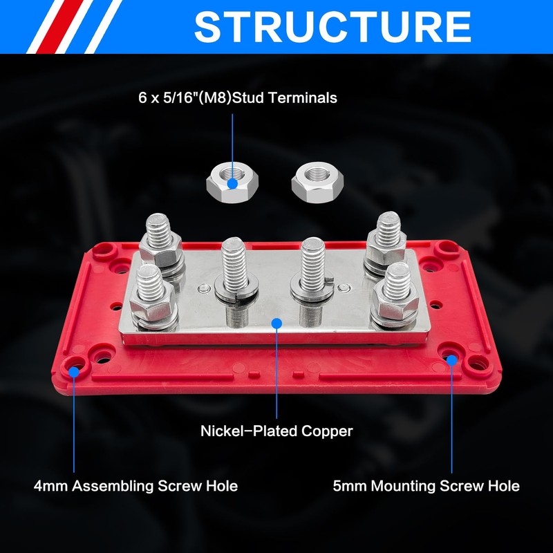 Jamgoer 450A Bus Bar 12v Power Distribution Block 6 x
