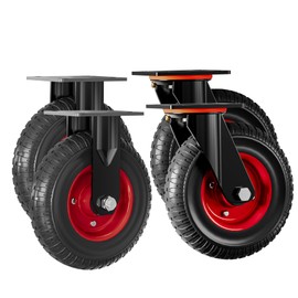 DOZAWA 8 Inch Heavy Duty Caster Wheels Set of 4 (2 Swivel & 2 Fixed), 400lb Capacity per Wheel, Solid Rubber Knobby Tread for Workbench, Cart, Dolly, Trolley, Wagon, Chicken Coop, and Outdoor Use