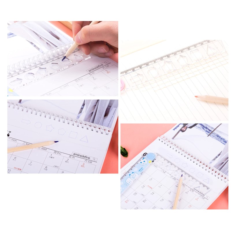 Karjiaja 4 PCS Plastic Folding Ruler 30Cm Transparent Ruler Geometric