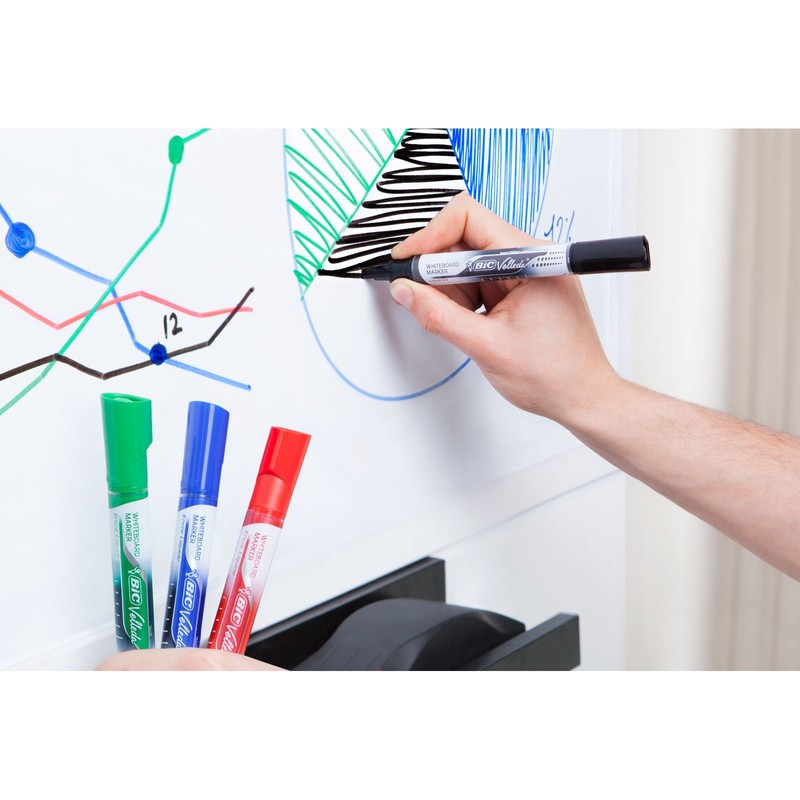 BiC Velleda Whiteboard-Marker, Liquid-Ink, trocken abwischbar, Schwarz, 12 Stück