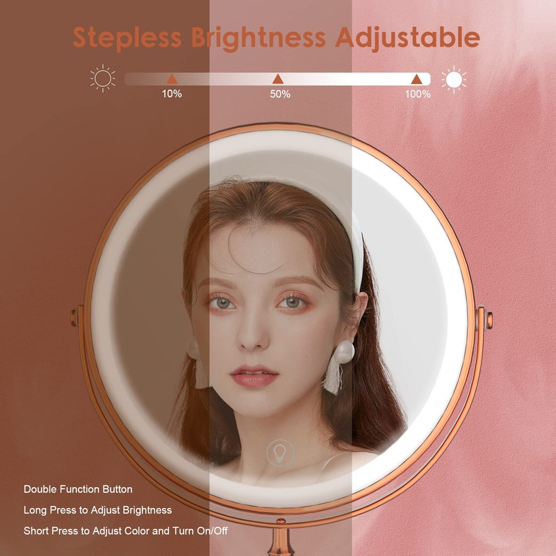 Lighted Makeup Mirror, 3000 mAh Rechargeable Double Sided Magnifying Vanity