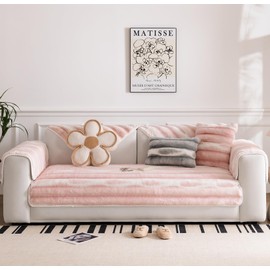 Huierxun Faux Fur Gradient Color Sofa Cover Pink Ombre Thick Soft Sectional Couch Covers Fluffy Plush Fuzzy Anti-Slip Sofa Slipcover Washable Furniture Protector (Pink,28''x28'')