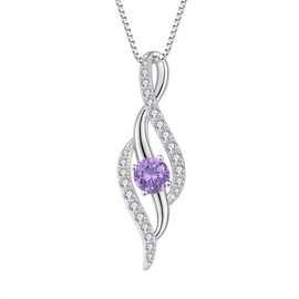 Aprila Women Infinity Necklace 925 Sterling Silver Twist Pendant with Chain 5A Cubic Zirconia Purple February Birthstone Amethyst Color Jewelry