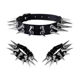 Manfnee Leather Studded Spike Bracelet Choker Punk Gothic Metal Rivet Cuff Bangle Black Wristband