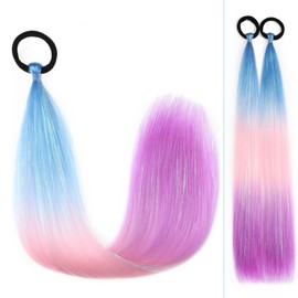 Colored Hair Extensions Ponytail Extension Colorful 2 Packs, 20 inch Crazy Hair Day Accessories for Women, DIY Festival Wacky Rave Braids,Tinsel Mixed