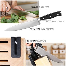 Diamosteel Kitchen Knife Block Set, 15 Pcs Knife Set with Block and Sharpener Scissors for Kitchen, High Carbon Stainless Steel Knife Set (Natural)