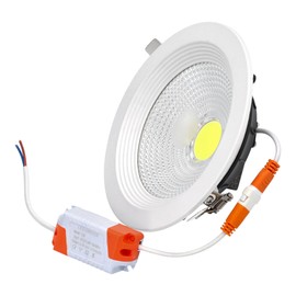 JANDEI 15W recessed COB LED downlight, round focus with white frame, 160x47mm (130-135mm cut-out), 1350 lumens, IP44, ideal bathroom and kitchen - 1 unit (natural 4200K)