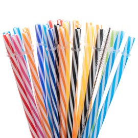 Bunte Kunststoff-Strohhalme, 25 Stück 23 cm Strohhalme wiederverwendbare Plastik Trinkhalme mit Strohhalmbürste, ausgeschnittene Strohhalme für viele Tassengrößen