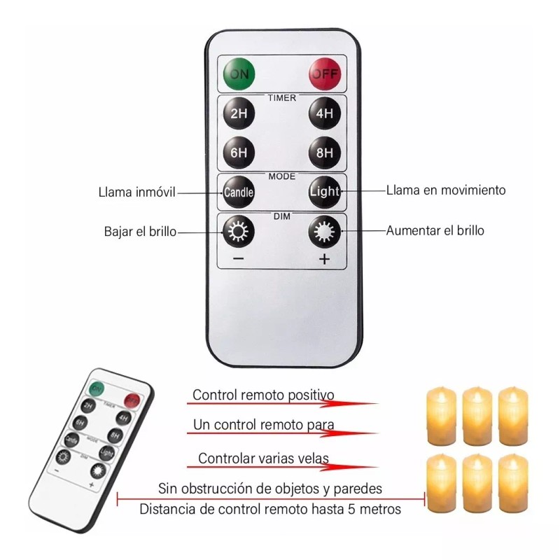 KELAUDIA SHOP Vela Led Recargable Parpadeante Danzantes Control Remoto15cm