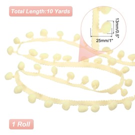 QUARKZMAN 10 Yards Pom Pom Trim Ribbon, 1 Inch Wide Beige Pom Pom Ball Fringe Trim Sewing Fringe Fabric Trim Ribbon for DIY Crafts Curtain Clothes Pillow Home Decoration