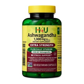 H4U 4 TOP Care Ashwagandha Dietary Supplement, 1300 mg, Stress Relief and Mood Enhancer, 60 Vegetarian Capsules
