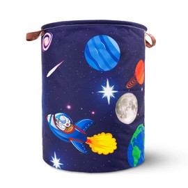 Khelo Kids Laundry Basket - Astronaut Space Rocket Themed - Canvas Hamper, Kids Clothes Storage for Boys, Girls -& Toddler - Waterproof Foldable Laundry Basket with Handles, 45L