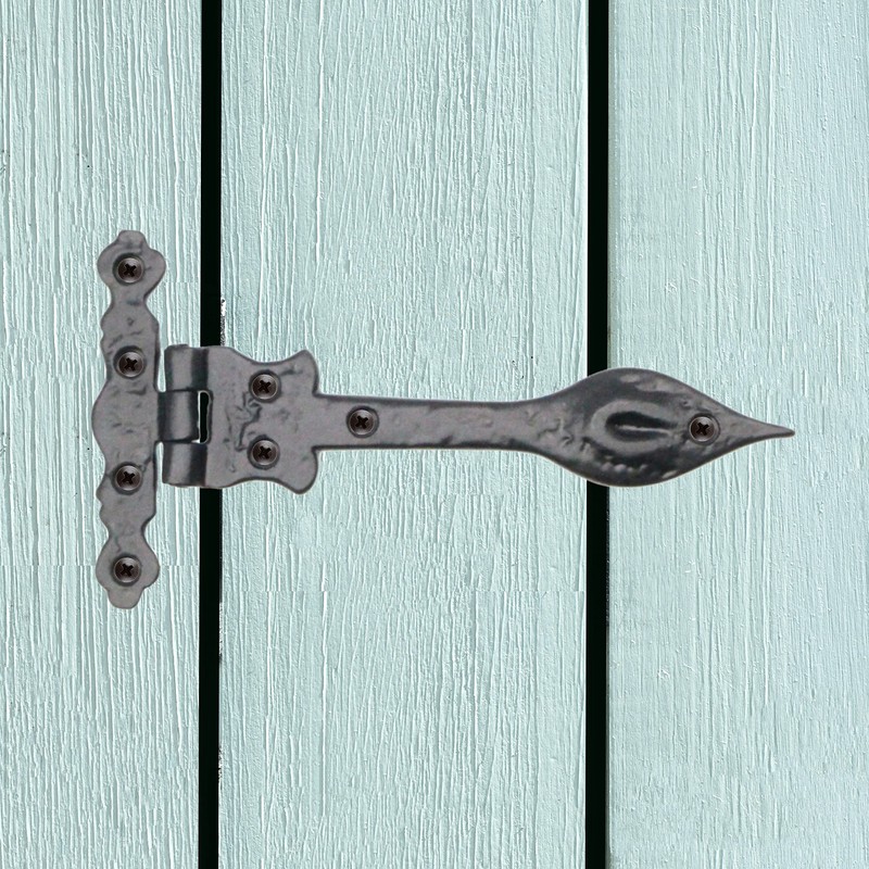 Black Cast Iron Spear Hinges Leaf Design Pair - 6