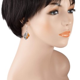 Amber Earrings - Baltic Amber French Leverback Honey Amber Leaf Earrings - Sterling Silver Jewelry Collection