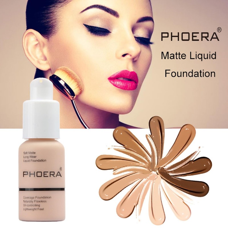 2 Pack PHOERA Foundation 102# Nude and 104# Buff Beige,Full