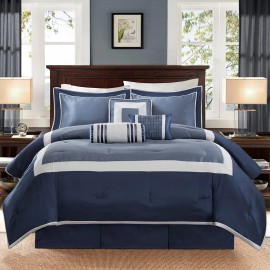 Madison Park 7 Pieces Comforter Set-Deluxe Hotel Collection Luxury Bedding - Navy, Cal King