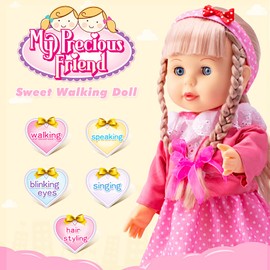 POCO DIVO Walking Doll 17" Interactive Vinyl Toy Baby Sonic Control Cuddly Girl Singing Talking Blonde Princess with Blinking Eyes