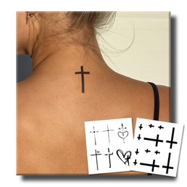 Cross Semi Permanent Tattoo, 2 Sheets Realistic Christian Temporary Tattoo for Women Men Adults, Symbolic Minimalist Lines Tattoos for Finger Arm, Lasts 1-2 Weeks, Waterproof & Non-reflective