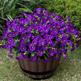 Nigirior Artificial Faux Flowers for Outdoor 16 Bundles Boxwood Fake Morning Glory for Planter,UV Resistant Fake Flowers for Home Porch Patio Outside（Purple）