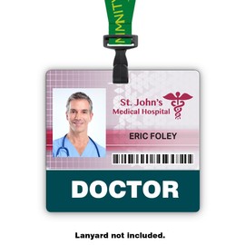 Doctor Badge Buddy – Horizontal MD ID Tag with Dark Green Bar – Double-Sided Medical Badge for Hospital & Clinic Staff