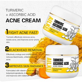 AILKE Natural Turmeric Acne Remove Face Cream, Brightening, Reduce Blackheads, Pimples, With Niacinamide and Multiple Plant Extracts, Clean Skin, Unclog Pores, 50g (Pack of 3)