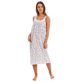 i-Smalls Ladies Sleeveless Plain 100% Cotton Nightshirt Nightie (3XL) Grey Flowers