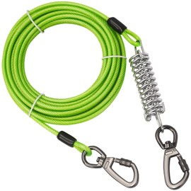 Tie Out Cable with Spring for Dogs,Long Dog Leash,Dog Runner for Yard Heavy Duty, Dog Chains for Outside, Sturdy Long Line Lead for Dogs Training Outdoor in Camping or Yard (Green,30ft)