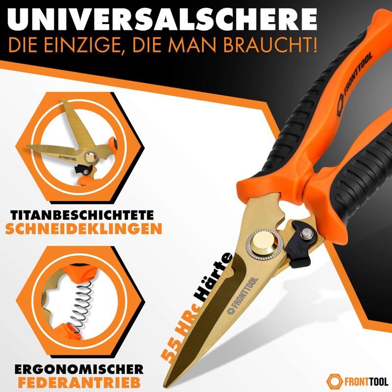 FRONTTOOL Universal scissors, multi-purpose scissors, multifunction scissors, titanium-coated stainless steel