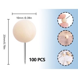 ZoeTekway Pack of 100 Wooden Round Pins Wooden Push Pins Round Head Thumbtacks Bulletin Board Cork Board Map Photos Office Supplies