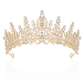 TIOSRU Gold Tiara for Women,Queen Crown Birthday Crown Adult Woman Crowns for Women Bride Rhinestone Hair Accessory Birthday Crown for Girls Wedding Headpiece for Bride Prom Accessories for Women
