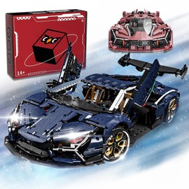 Lamb AVENTTAOR Super Car Building Toys - 1:8 Model Car Building Blocks Challenging Race Cars Building Sets Starry Blue with Glittering Sparkles, Toy Car Gifts for Boys Teens Adults Vehicle Enthusiasts