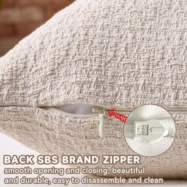 AmHoo Pack of 2 Throw Pillow Covers 100% Cotton Textured Woven 650 GSM Farmhouse and Boho Decorative Couch Pillow Covers for Sofa Bed Living Room Home Decor 20 x 20-Inch Natural