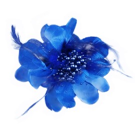 Elegant Flower Feather Hair Clips for Women Ball Beaded Floral Brooches Pins Ribbons Headpieces Hairpins Dress Accessories for Bridal Wedding Prom Tea Party Cocktail (Blue)