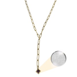 Christian Jewelry with Smallest Nano Bible - Gold Plated Silver Tiny Square Charm Pendant - Paperclip Y Neklace for Women KJV New Testament Holy Scriptures, 20" Stainless Steel Chain