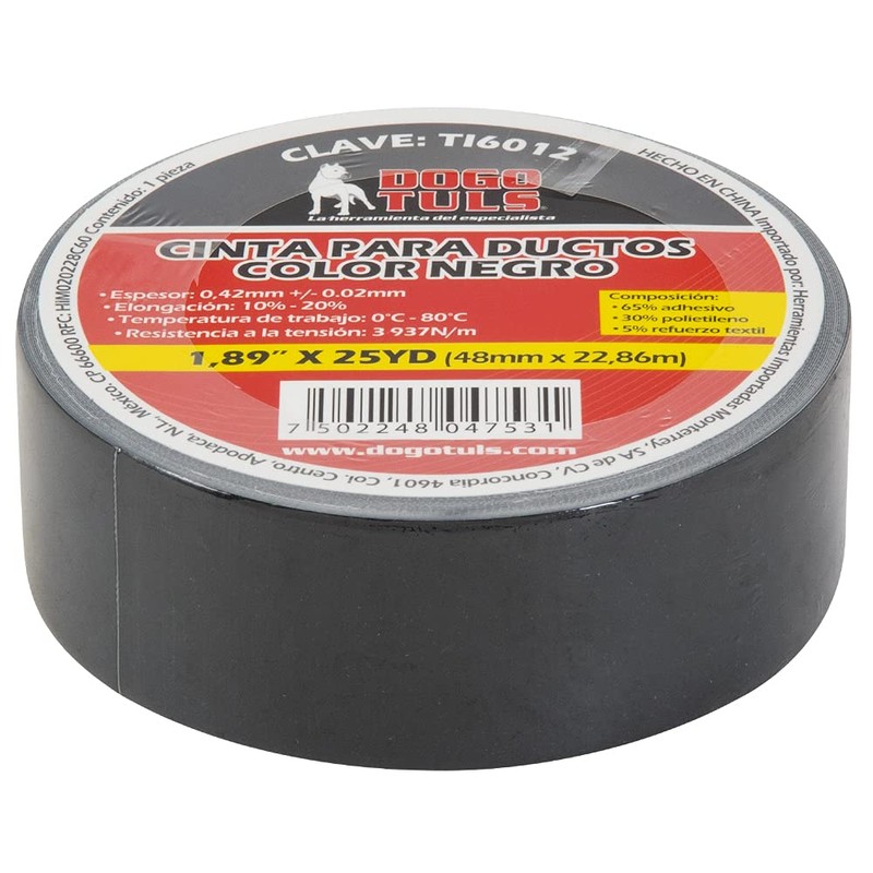 Dogotuls TI6012 Cinta para Ductos, color Negro, 2 x 25