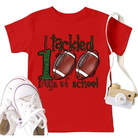 CAZYCHILD Toddler 100 Days of School Shirts for Boys Girls: I Tackled 100 Days of School Shirt Football School Tee Red