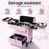 Rolling Makeup Train Case with Lockable Drawer, Pink Cosmetic Organizer