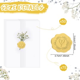 Fabbay Wedding Invitations Wraps Set Include Pre Folded Vellum Jackets for 5x7 Invitations Natural Dried Pressed Flowers Gold Self Adhesive Envelope Seal Stickers for Craft DIY(50)