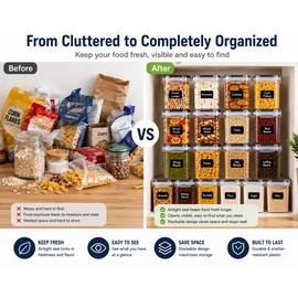 12PCS Food Storage Containers with Lids - Plastic Kitchen Pantry Organizer for Dry Goods, Flour, Sugar
