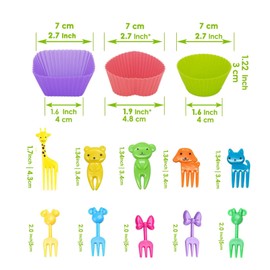 44 accesorios de lonchera Bento para niños, incluye 24 forros gruesos de silicona para magdalenas, 20 lindas púas de comida de animales, fácil de preparar el almuerzo y hacer que la hora del almuerzo