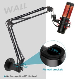 YOUSHARES Wall Mount for Mic Boom Arm - Microphone Holder for Stand, Vertical Surface Mount and Freely Swiveling Metal Clip, Suitable for Mic Stand Accessories