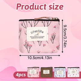 Zyghjort Mini Makeup Bag, 4 Pcs Linen Floral Small Makeup Bag for Purse Portable Small Zipper Pouch Cute Fabric Mini Cosmetic Bags for Women Girls Home Travel Lipstick Coin Cards Storage (4 Style)