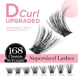 BEYELIAN BEYELIAN Lashes Clusters D Curl 168pcs 9-16mm Cluster Lashes Dense Look DIY Eyelash Extensions Super Thin Band & Soft Lashes Reusable Mixed Tray Volume False Lashes (56D)