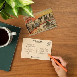 Greetings from Virginia, State Capital and Flower, Vintage Halftone, LP Artwork (4x6 Birch Wood Postcards, 2-Pack Stationary, Rustic Home Wall Decor)