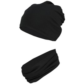 TupTam Boys' Beanie Hat Tube Scarf Children Set of 2 Autumn Winter Lined Hat Transition Hat with Loop, Jersey two-ply - black