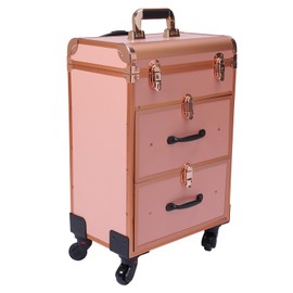 YIYIBYUS Rolling Makeup Case with Wheels,3-Layer Rolling Makeup Case,Manicure Professional Large Storage Organizer, Traveling Trunk with Drawer for Makeup/Nail/Hair Styling (Golden)