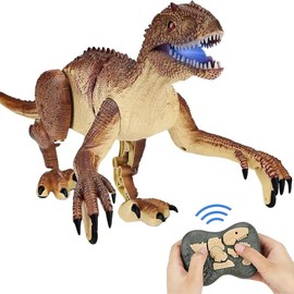 Remote Control Dinosaur Toy for Kids, 8CH Rechargeable Jurassic Velociraptor Imitates Walking with Light & Roaring - Dinosaur Toy for Kids Christmas Birthday Gift 2024 - Color: Yellow